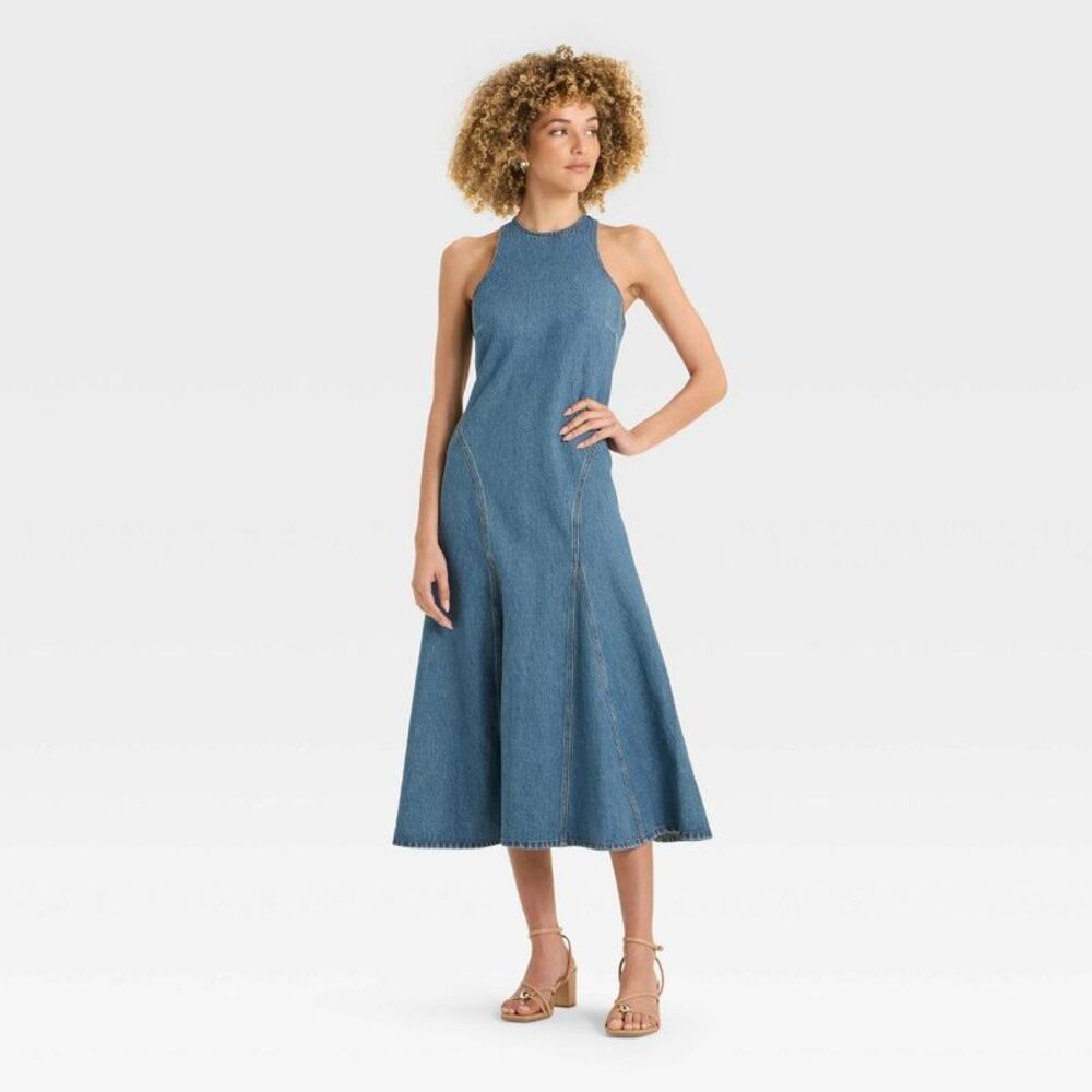 Women's Racerback Denim Midi A-Line Dress - Future Collective Medium Wash 14 - Picture 3 of 3